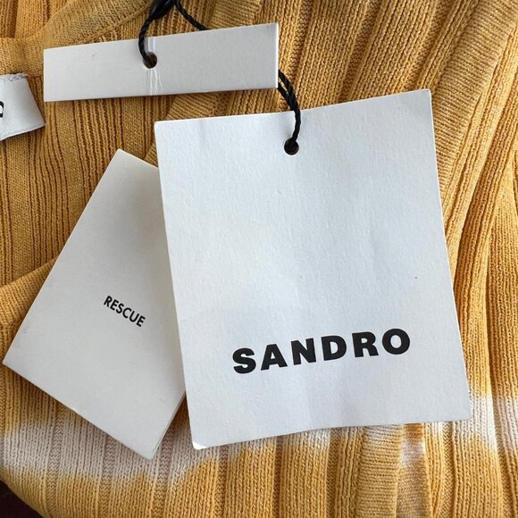 New Sandro Bali One-Sleeve Striped Ribbed Knit Top Sweater Asymmetrical Shirt - Picture 7 of 14